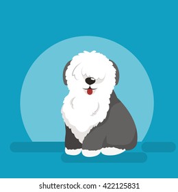 Illustration of sitting funny dog, Old English Sheepdog