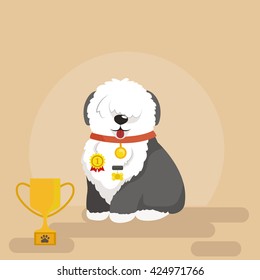 Illustration of sitting funny dog, Old English Sheepdog