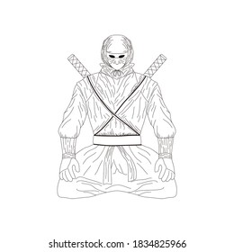 Illustration sitting Japan ninja line art logo design vector
