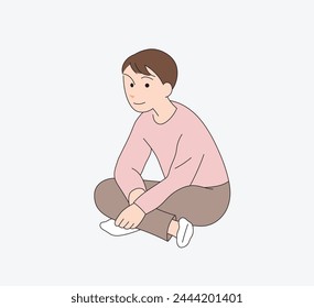 illustration of sitting man. He has a smile on his face. cartoon style drawing. 