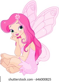 Illustration sitting pink fairy 