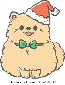 Illustration of a sitting Pomeranian (Christmas)