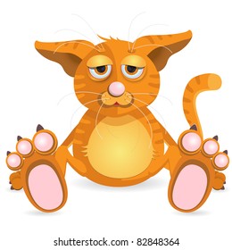 illustration, sitting redhead cat with sad eye