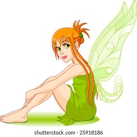 Illustration of a sitting young fairy. Stage   in different layer, can be removed easily when needed.