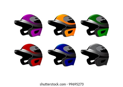 illustration of six baseball cap, helmet