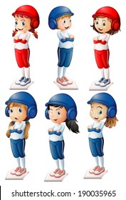 Illustration of the six baseball players on a white background