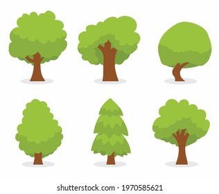 Illustration of six big green trees.