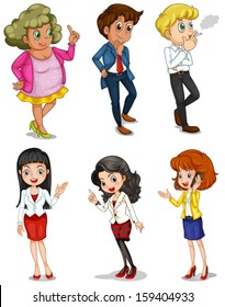 Illustration of the six business-minded people on a white background