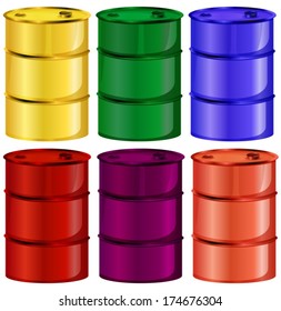 Illustration of the six colorful barrels on a white background