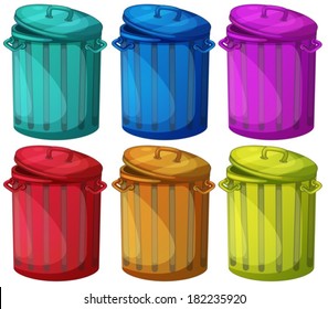 Illustration of the six colorful bins on a white background