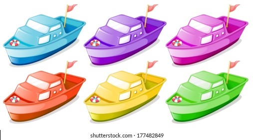 Illustration of the six colorful boats on a white background