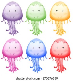 Illustration of the six colorful jellies on a white background