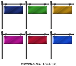 Illustration of the six colorful signboards on a white background