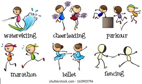 Illustration of the six different activities on a white background