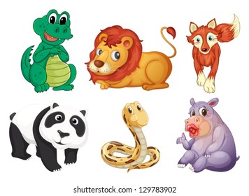 Illustration of the six different kinds of animals on a white background