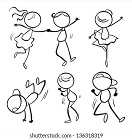 Ilustración de los seis diferentes movimientos de baile en un fondo blanco