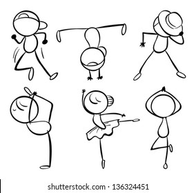 Illustration of the six different kinds of dance moves on  a white background