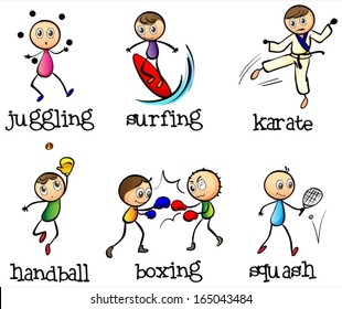 Illustration of the six different sports on a white background