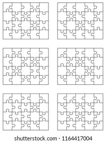 Illustration of six different white puzzles, separate pieces