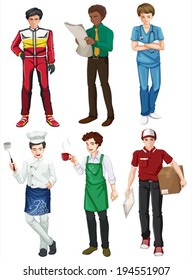 Ilustración de los seis hombres empleados con antecedentes blancos