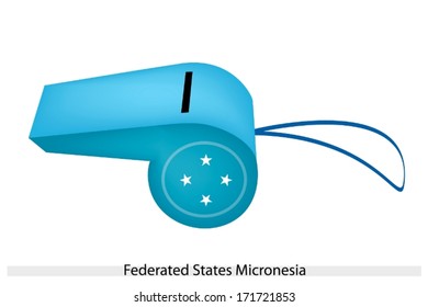 An Illustration of Six Five-Point Stars on Blue Field of The Federated States of Micronesia Flag on A Whistle, The Sport Concept and Political Symbol. 