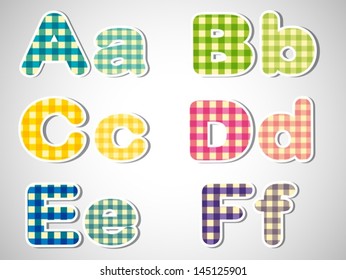 Illustration of the the six letters in alphabetical order on a silver background