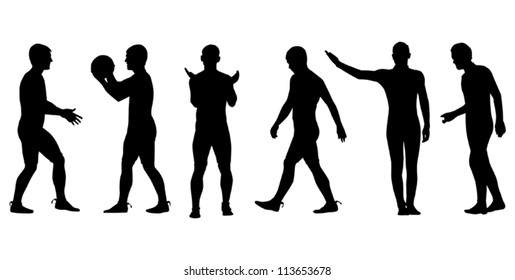 illustration with six man poses isolated on white background