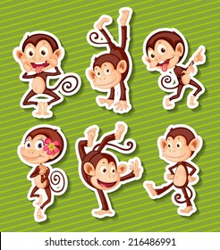 Illustration of six monkeys with different poses