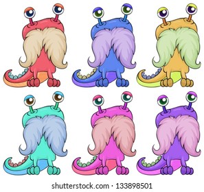Illustration of the six monsters with beards on a white background