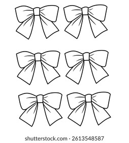 Illustration of six neatly arranged outline ribbon designs perfect for crafts, decorations, or artistic projects.