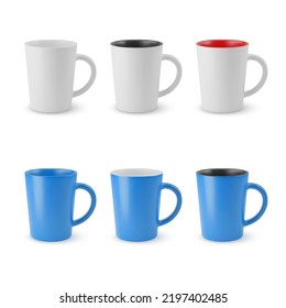 Illustration of Six Realistic Empty Ceramic Coffee Cup or Tea Mug on a White. Isolated Mockup with Shadow Effect, for Web Design, and Printing