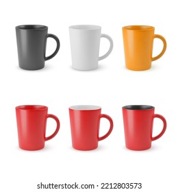 Illustration of Six Realistic Empty Ceramic Coffee Cup or Tea Mug. Mockup with Shadow Effect, and Copy Space for Your Design. For Web Design, and Printing on a White Backdrop