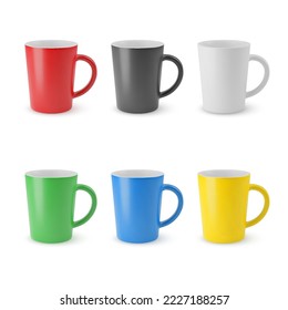 Illustration of Six Realistic Empty Ceramic Tea Mug. Mockup with Shadow Effect. For Web Design, and Printing on a White