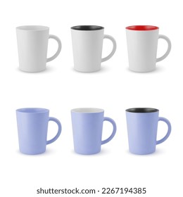 Illustration of Six Realistic Empty Ceramic Coffee Cup or Tea Mug. Mockup with Shadow Effect, for Web Design, and Printing