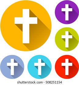 Illustration of six religious cross icons with shadow