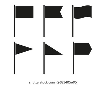 Ilustração de seis formas de sinalizador de vetor. Cor preta plana. Usado como símbolo ou ícone.