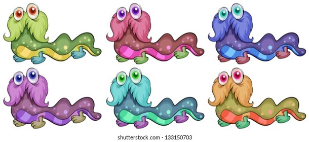 Illustration of the six worm-like monsters on a white background