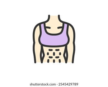 Illustration of a six-pack female body icon (line drawing color).