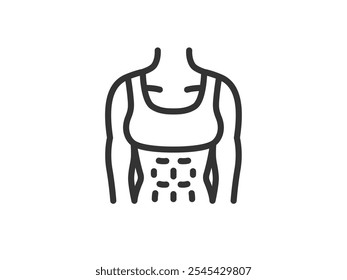 Illustration of a six-pack female body icon (line drawing).