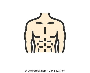 Illustration of a six-pack male body icon (line drawing color).