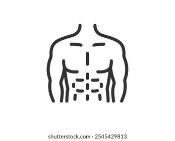 Illustration of a six-pack male body icon (line drawing).