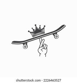 illustration of skateboard and fingers, vector art.