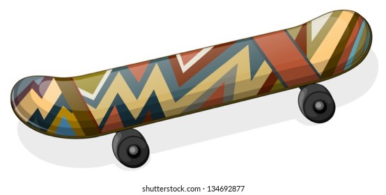 Illustration of a skateboard with a paint on a white background