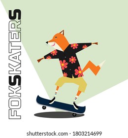 
illustration of skateboard sport with fox object