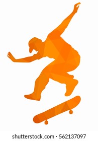 Illustration of skateboarder jumping , creative drawing, white background