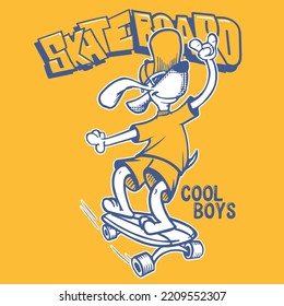 illustration of a skateboarding dog for children's T-shirts