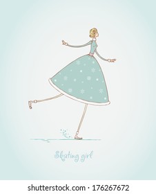 Illustration of a skating girl and place for your text. Template for design and decoration