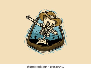 illustration of a skeleton dancing on a grave design