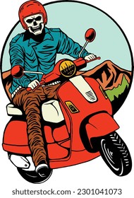 Illustration of a Skeleton on a Scooter
