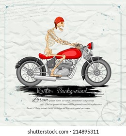 illustration of skeleton riding vintage motorcycle
